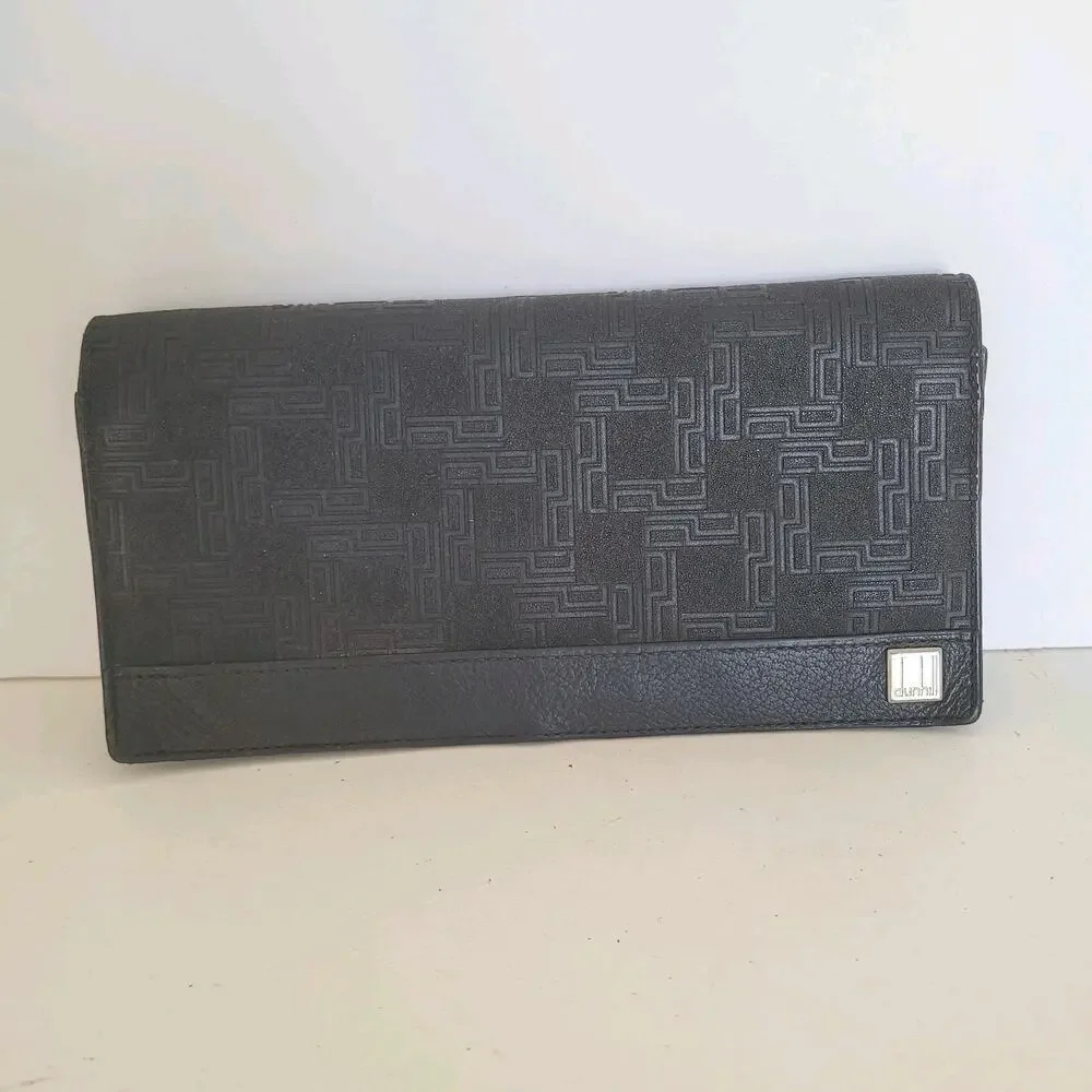 Dunhill Designer‎ Bill Card Holder Wallet Black Bifold Textured Leather Folding